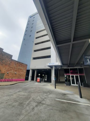 Outside of the front door of the hotel in Buffalo